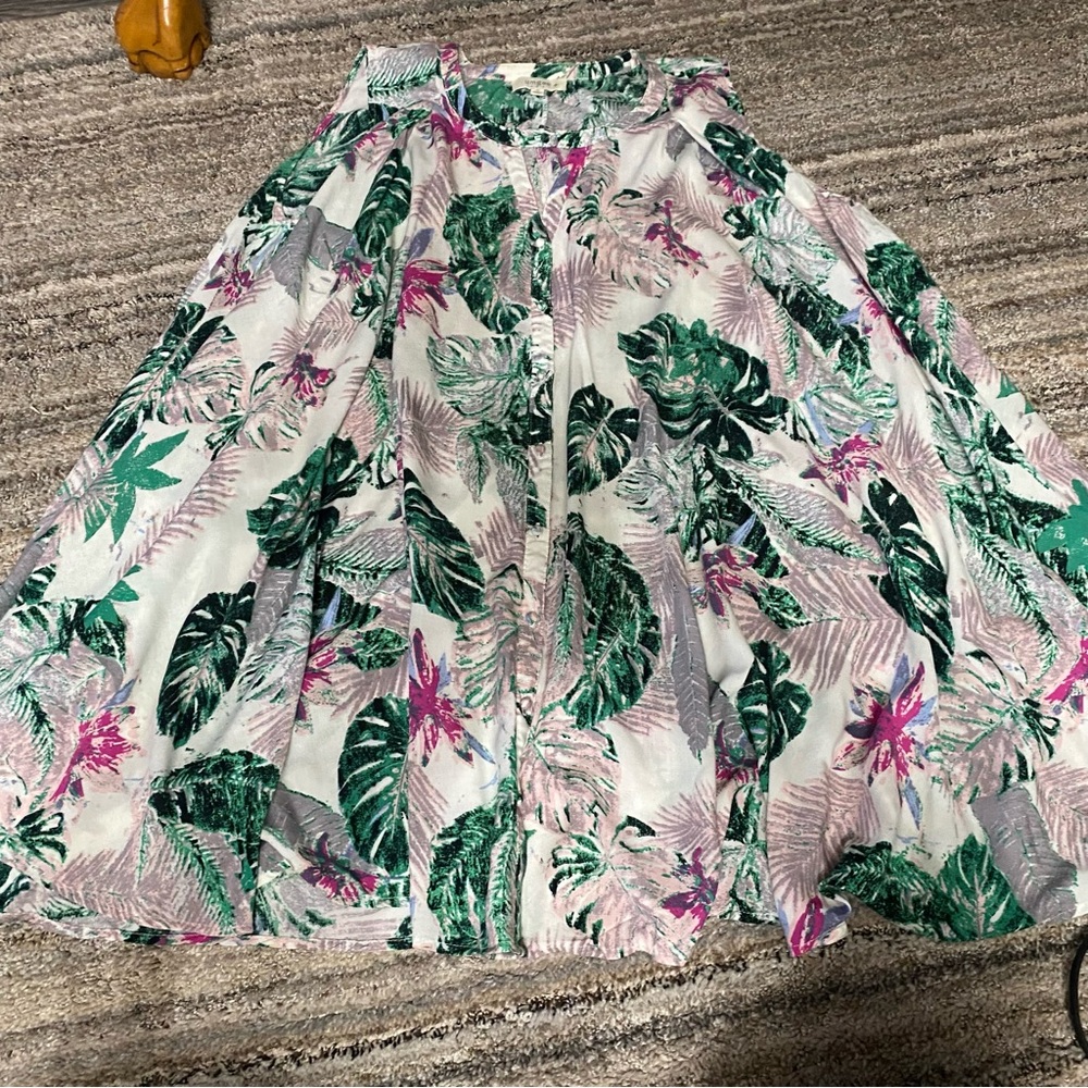 Umgee White Tropical Circle Dress with Green & Pink Leaf Print (10)